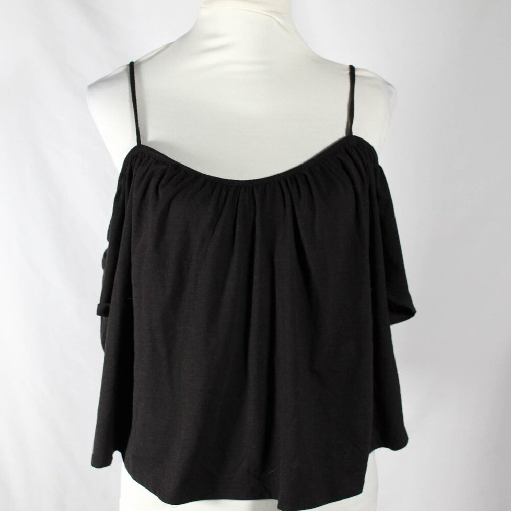 Vintage Y2K 2010s Bongo Black Cold Shoulder Flowy Blouse Size Large Boho Gothic